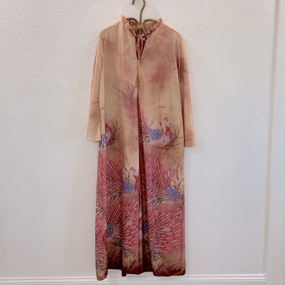 Vintage house coat Robe peacocks - Picture 5 of 12